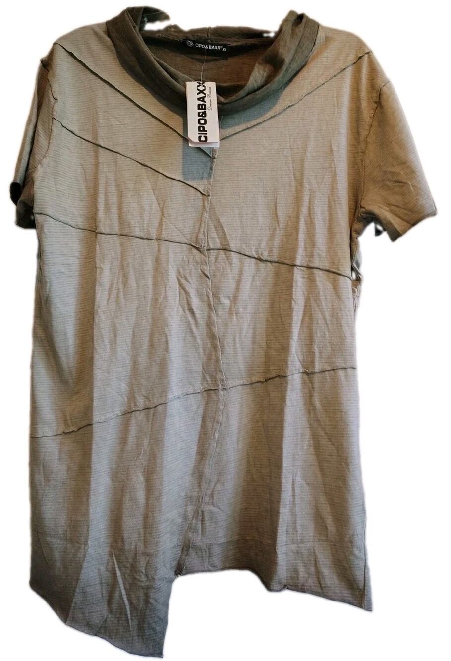 Cipo & Baxx NWT Women's XL Asymmetric Shawl Neck Tunic Top Deconstructed Gray